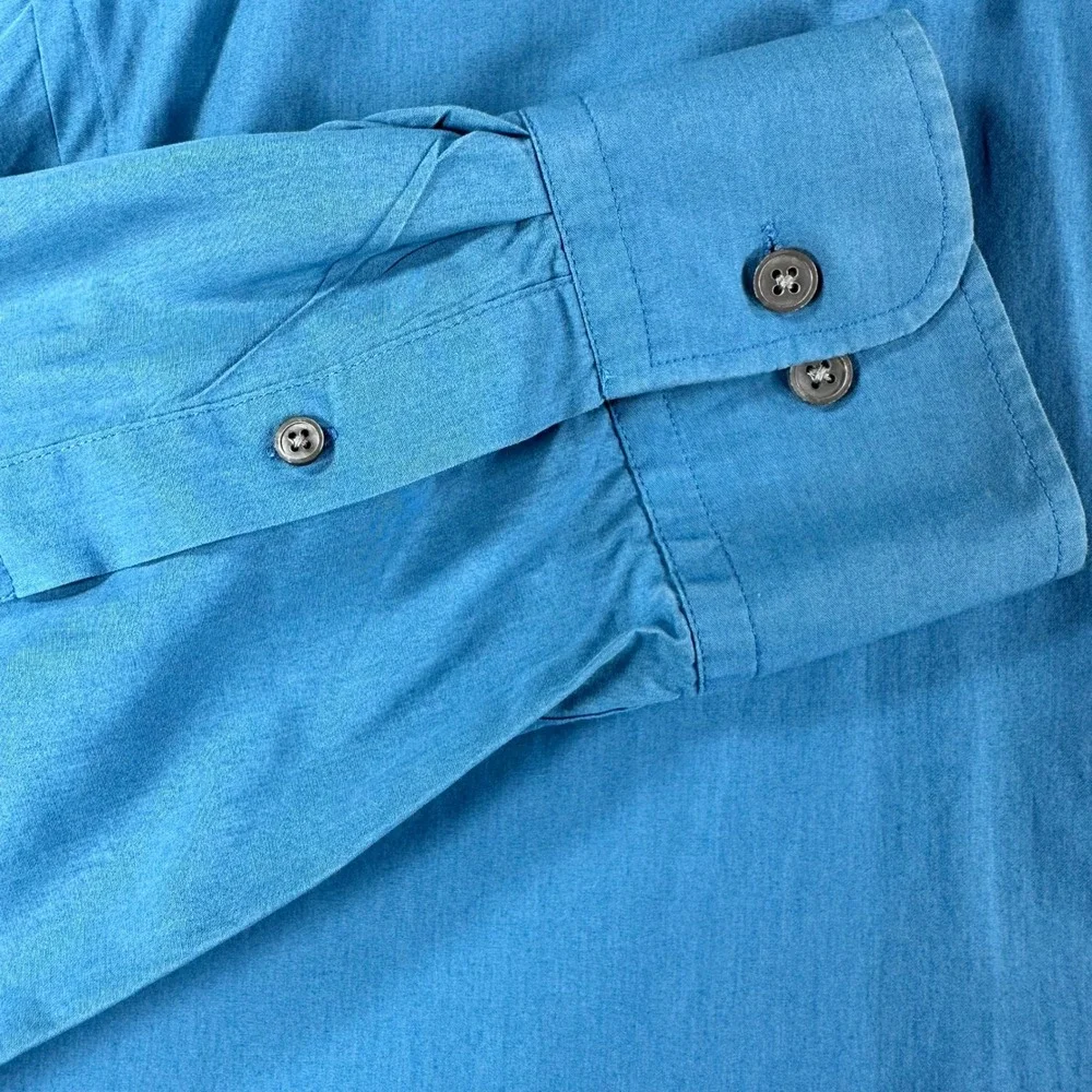 Banana Republic Button Down Mens L Large Turquoise Blue Long Sleeve Cotton Shirt